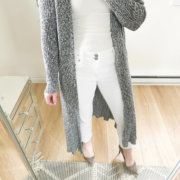 Torrid Gray White Marled Long Duster Cardigan Sweater sz 3 S/M - Picture 5 of 11